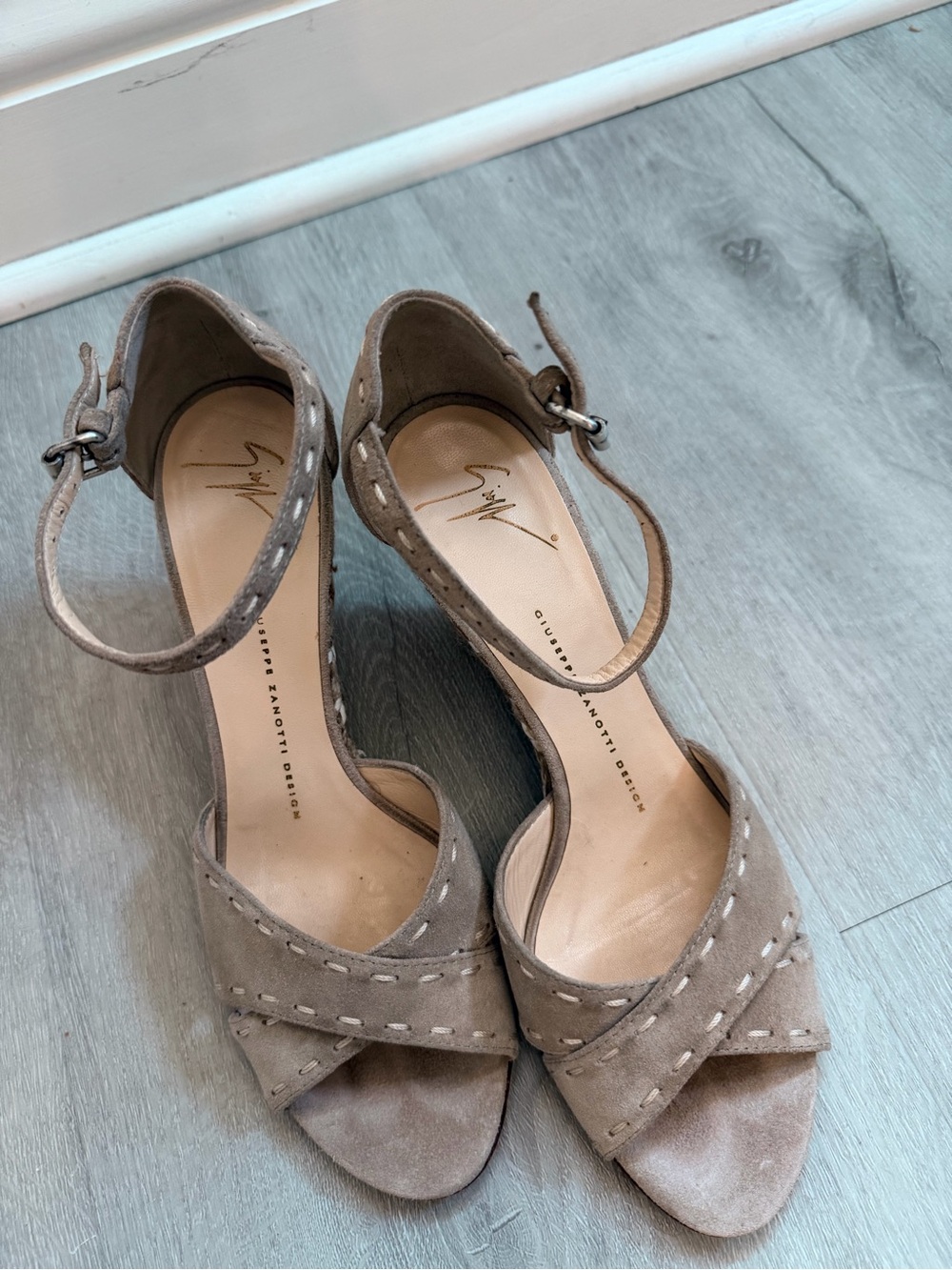 Giuseppe Zanotti Taupe Suede Ankle-Strap Heels
